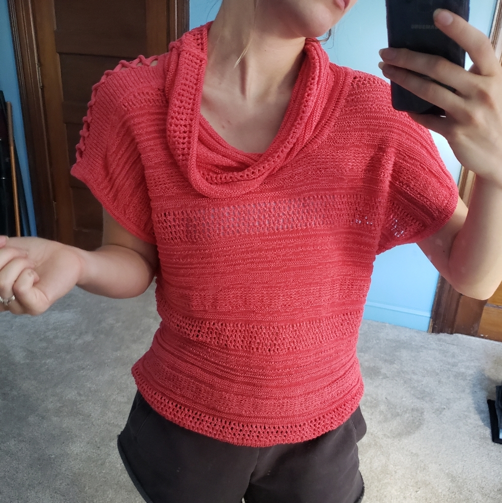 Salmon Pink Cowl Neck Sweater S
